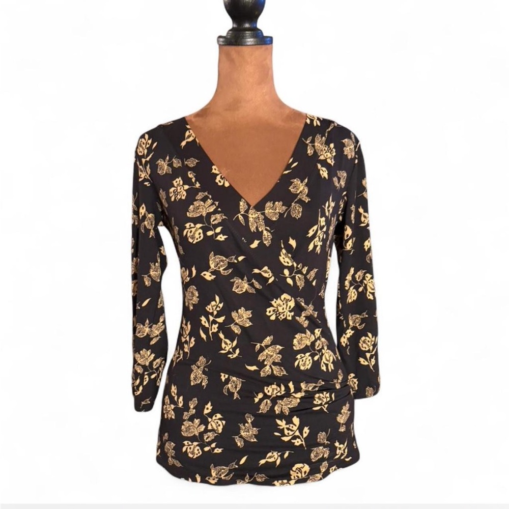 Elie Tahari Womens Small Floral Classy Sophisticated Stretchy Boho Top